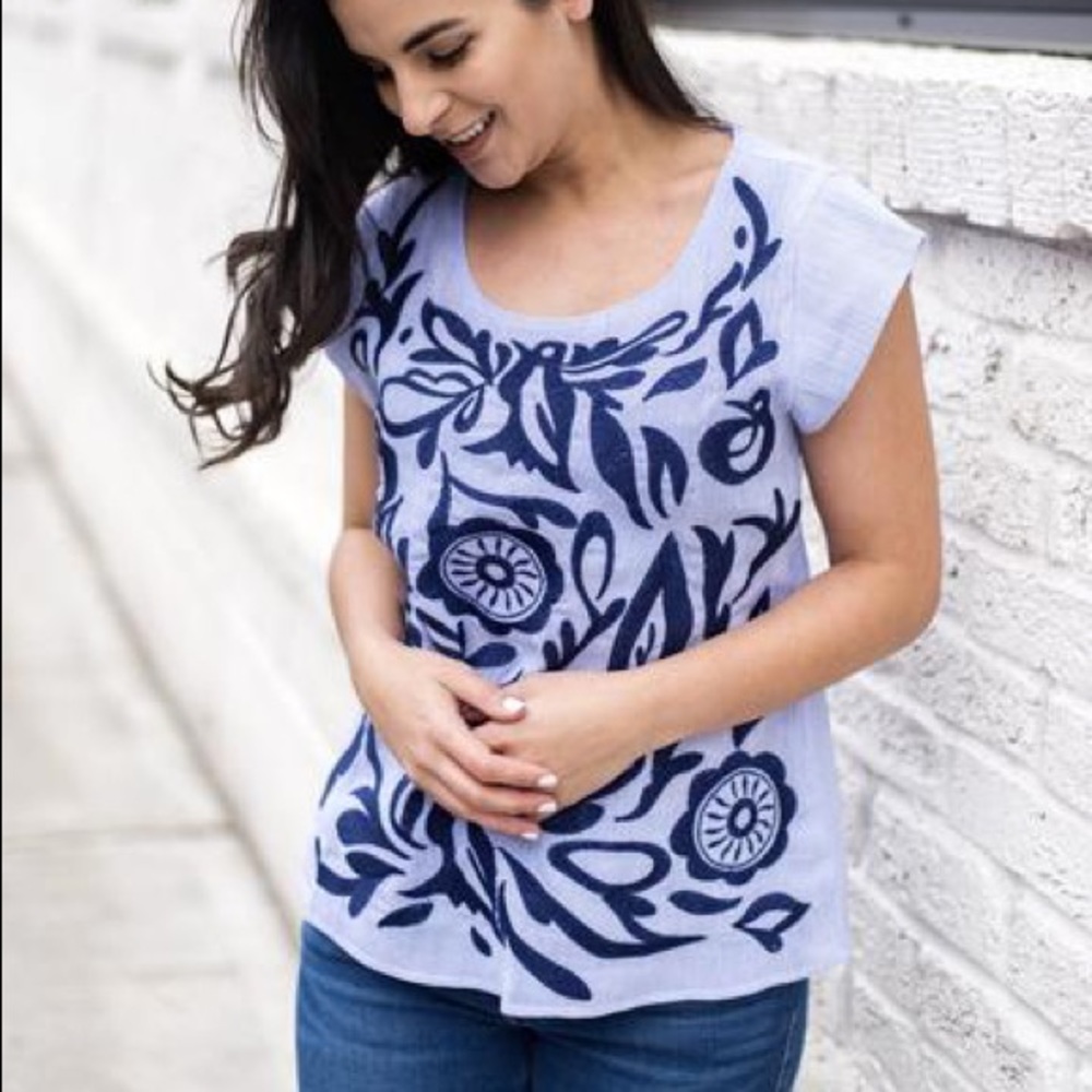 THML Light Blue Embroidered Boxy Blouse